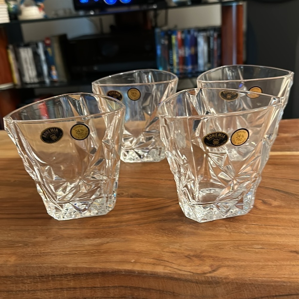 New! Set of 4 Bohemian Czech Republic Lead Crystal Whiskey Glasses - Picture 2 of 4